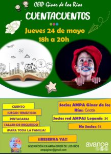 Cuentacuentos, pintacaras, juegos, talleres AMPA GINER DE LOS RIOS.