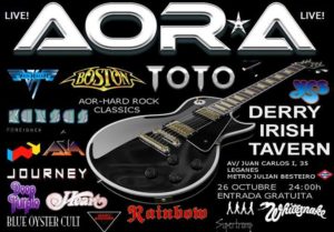 Lo prometido es deuda y AOR*A vuelve con un concierto más cerca de Madrid! Esta vez se dirigen un poco al sur... al fabuloso DERRY'S IRISH TAVERN de Leganés! Sala de lujo para conciertos y para tomarte una buena pinta de GUINNESS mientras disfrutas de estos grandes clásicos del Hard Rock/AOR de la mano de la ÚNICA banda que se atreve con ellos!