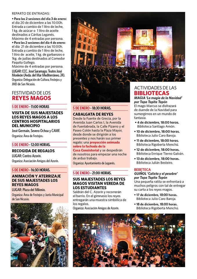 Programa de las fiestas de navidad 2018 en Leganés