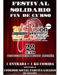 ¡¡Ya llega!! Este año volvemos con sorpresas?Un festival diferente y ya sabéis: 1 entrada x 1 kilo!!! Que buena falta le hace a nuestros amigos del Comedor Social Paquita Gallego de Leganés
