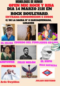 Humor y monólogos en Rock Boulevard. Open mic rock y risas