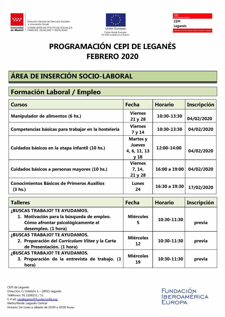 Programación del CEPI de Leganés para febrero