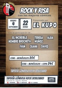 Espectáculo cena con monólogos en Góndola Rock Boulevard