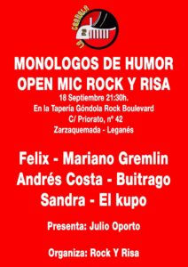 Open Mic Rock Y Risa en la Taperia Góndola Rock Boulevard