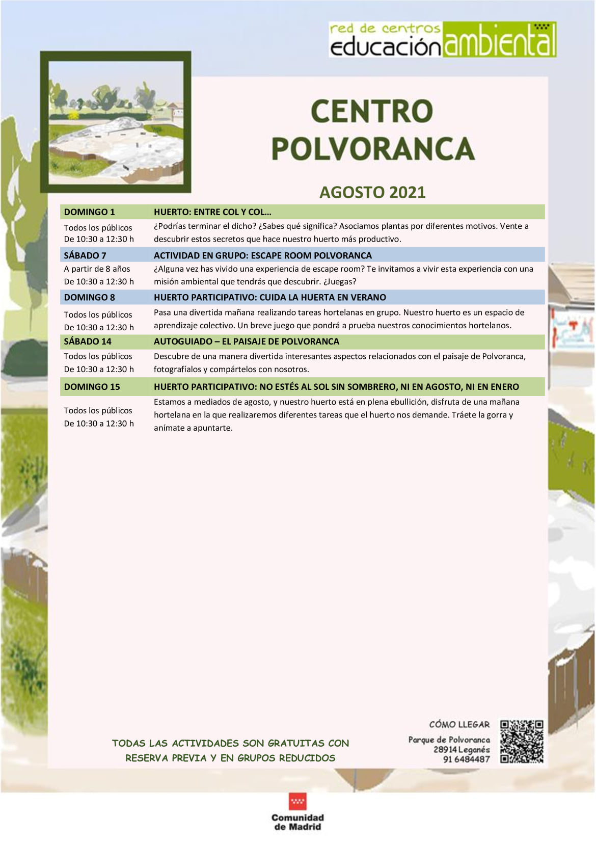 Programación en agosto 2021 en el CEA Polvoranca y Bosque Sur