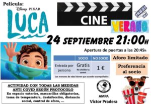 Cine de verano en el AMPA Víctor Pradera película Luca