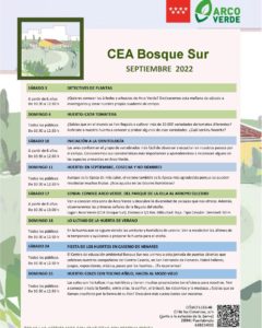 Programación de septiembre 2022 en el CEA Bosque Sur