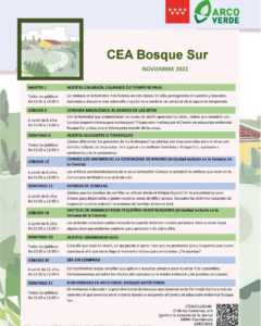 Programación de noviembre 2022 en el CEA Bosque Sur
