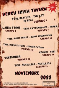 Conciertos en el Derry Irish Tavern en Noviembre 2022