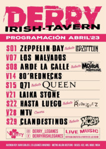 Programación de Derry Irish Tavern 23 de Abril