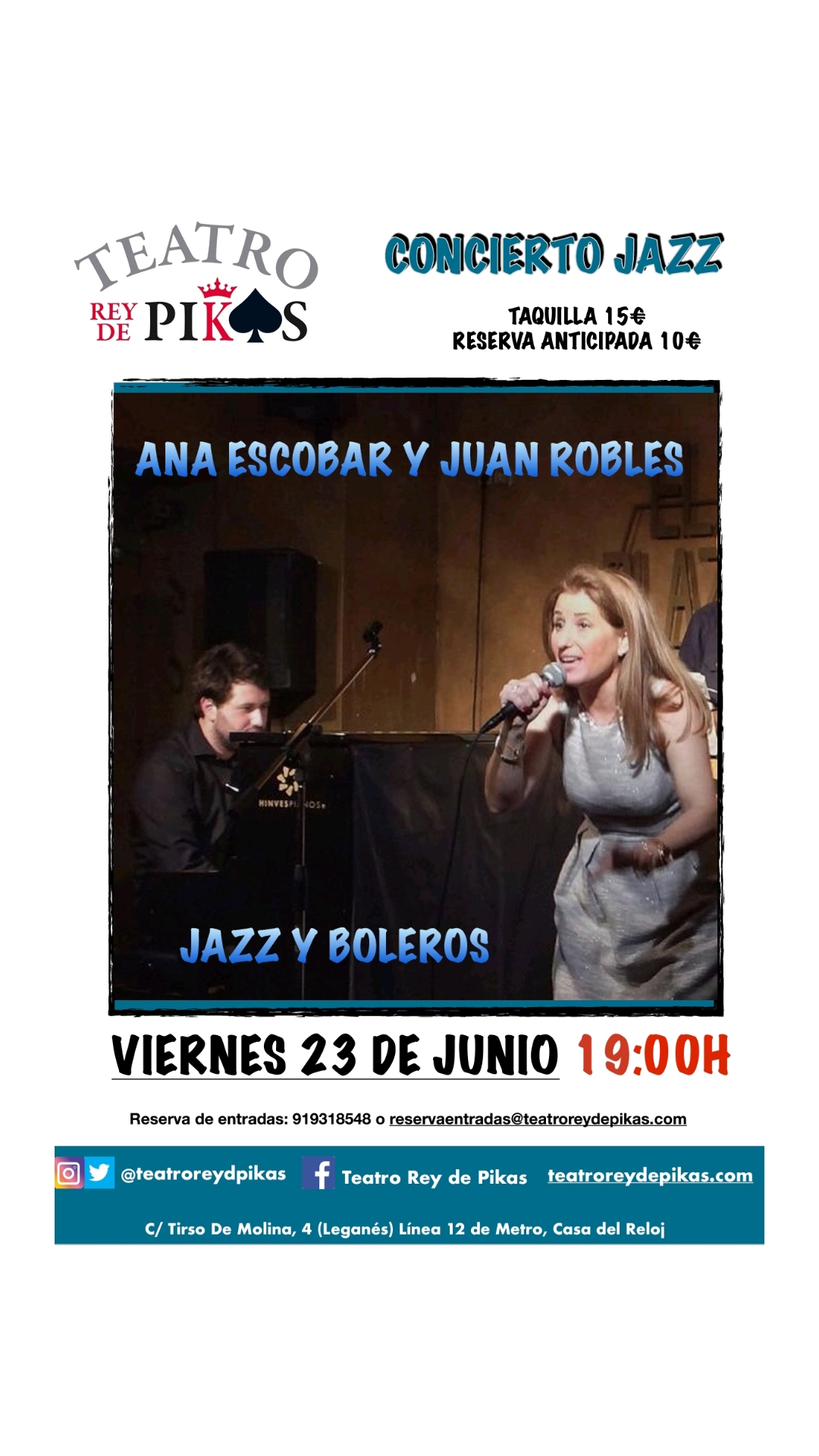 Concierto de Jazz y música latina ligera con Ana Ecobar y Juan Robles