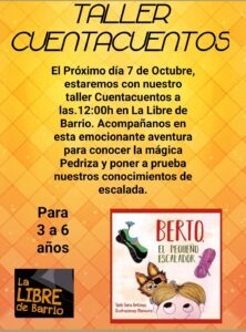Taller de cuentacuentos el sábado por la mañana.
