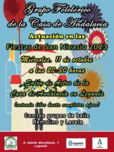 ACTUACIÓN DEL GRUPO FOLCLÓRICO DE LA CASA DE ANDALUCÍA EN LEGANES EN LAS FIESTAS DE SAN NICASIO