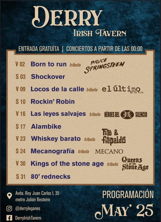 Conciertos en Derry Irish Tavern Mayo 2025