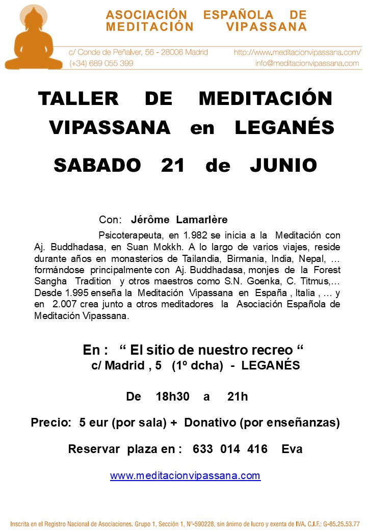 Taller de meditación Vipassana en Leganés