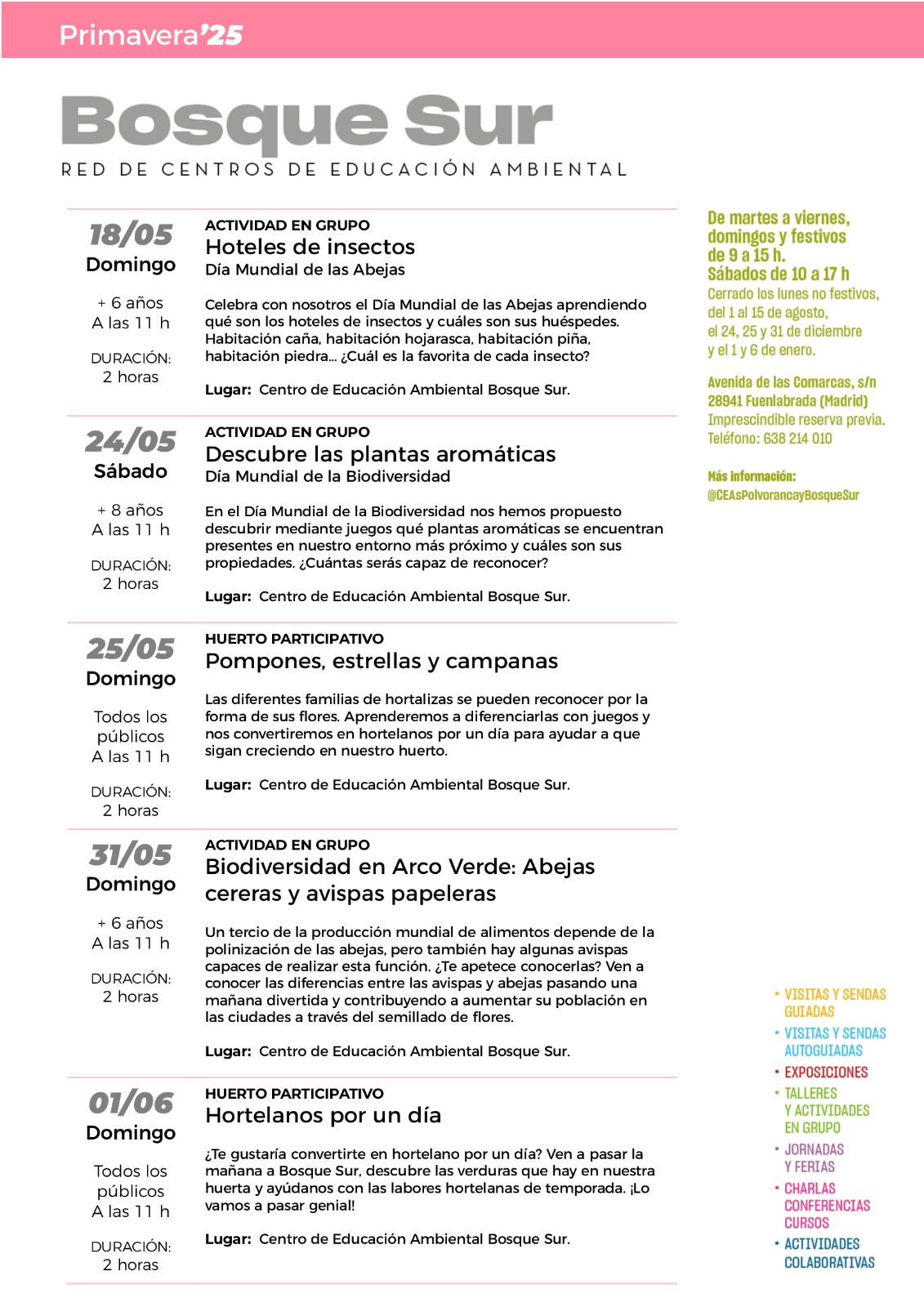 Actividades primavera Bosque Sur