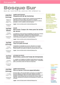 Actividades primavera Bosque Sur