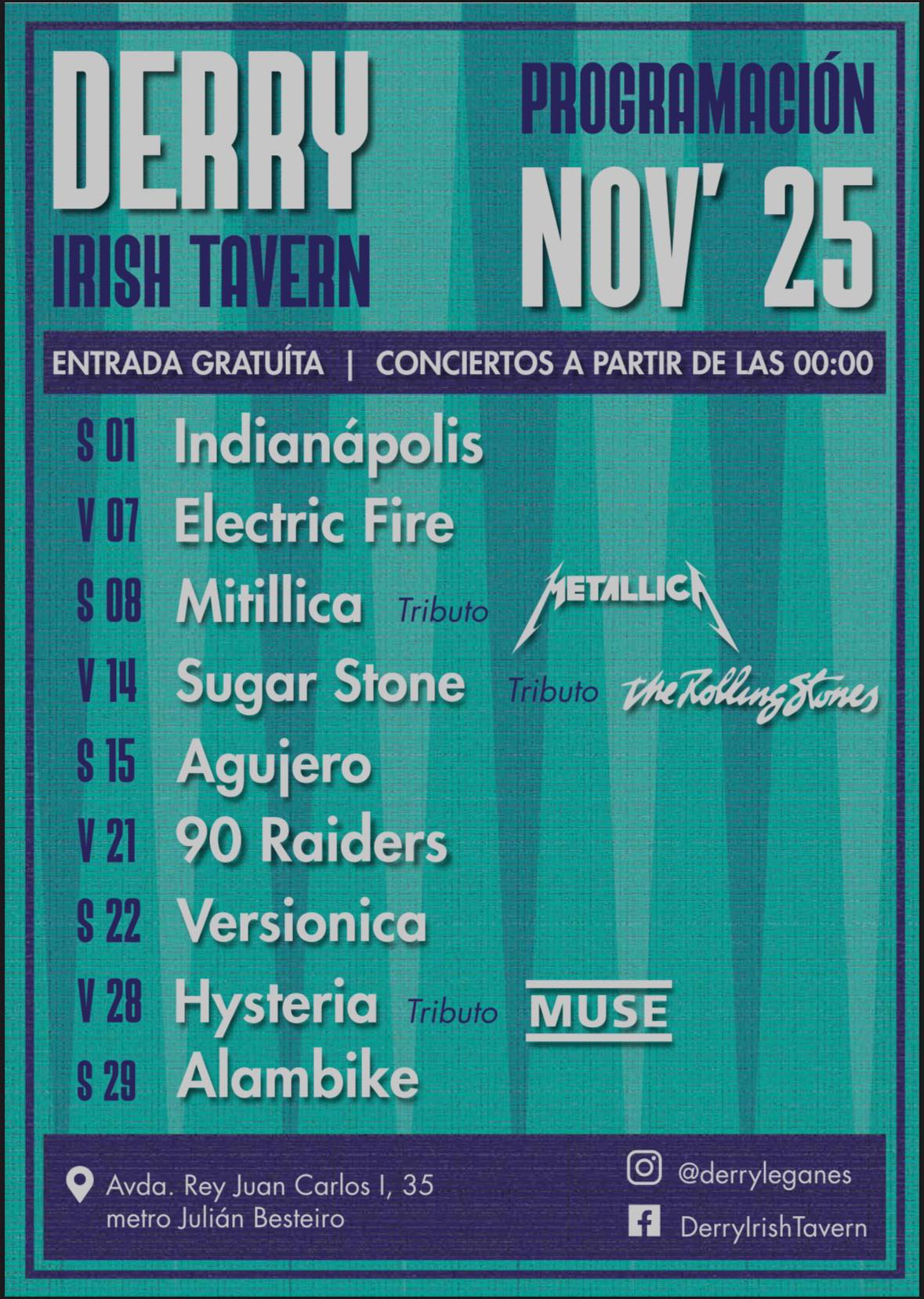 Conciertos en el Derry en noviembre