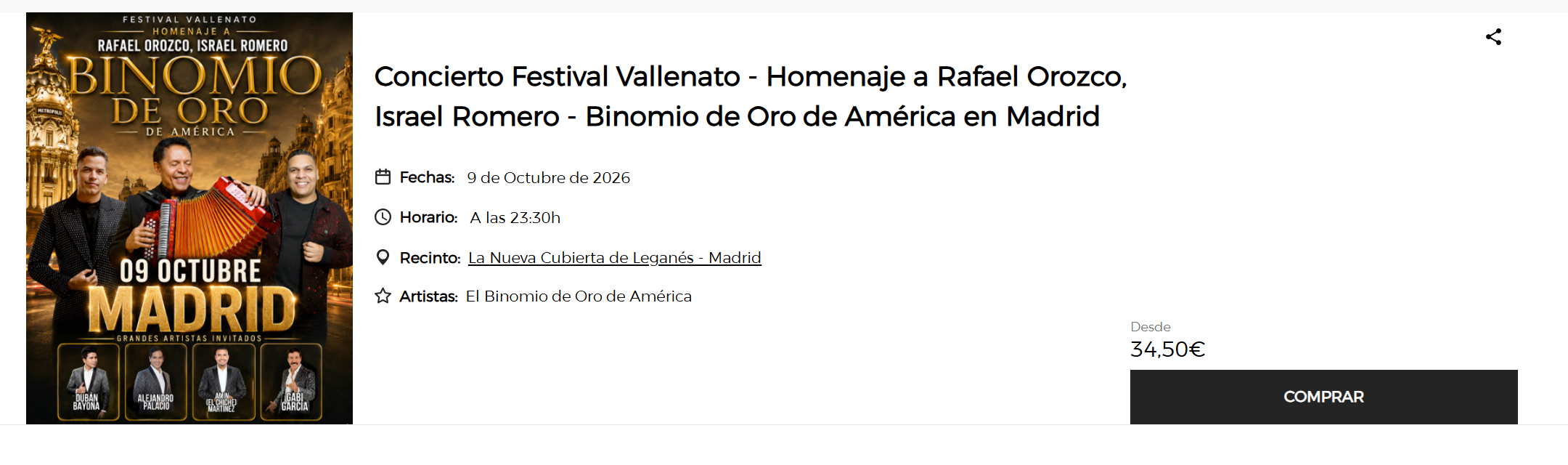 COMPRAR ENTRADAS BINOMIO DE ORO