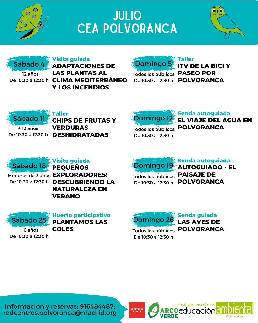 Actividades de fin de semana y festivos CEA Polvoranca JULIO 2026