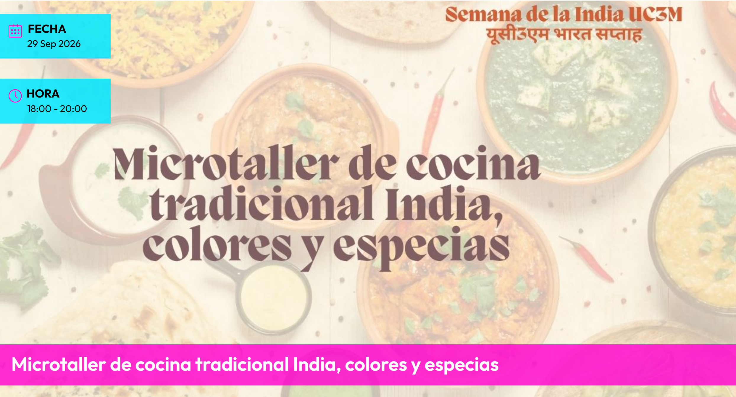 Microtaller de cocina tradicional India, colores y especias