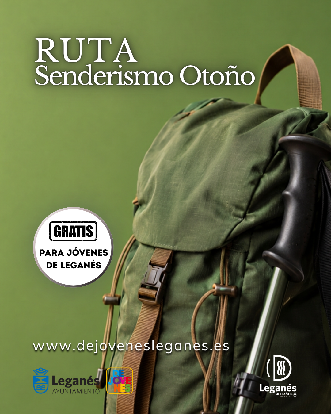 Cartel de la ruta de senderismo de otoño para jóvenes de Leganés